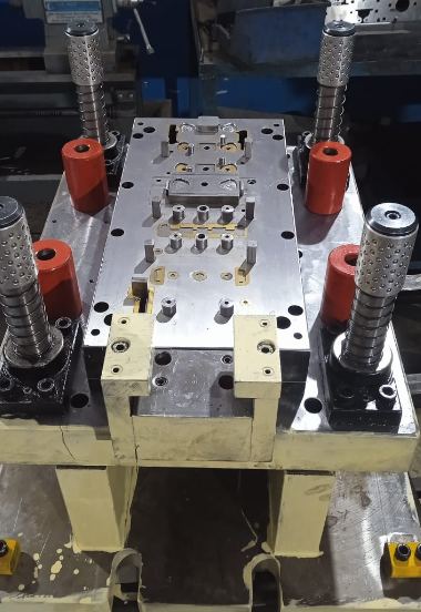 Press tool mounted in press during tryout