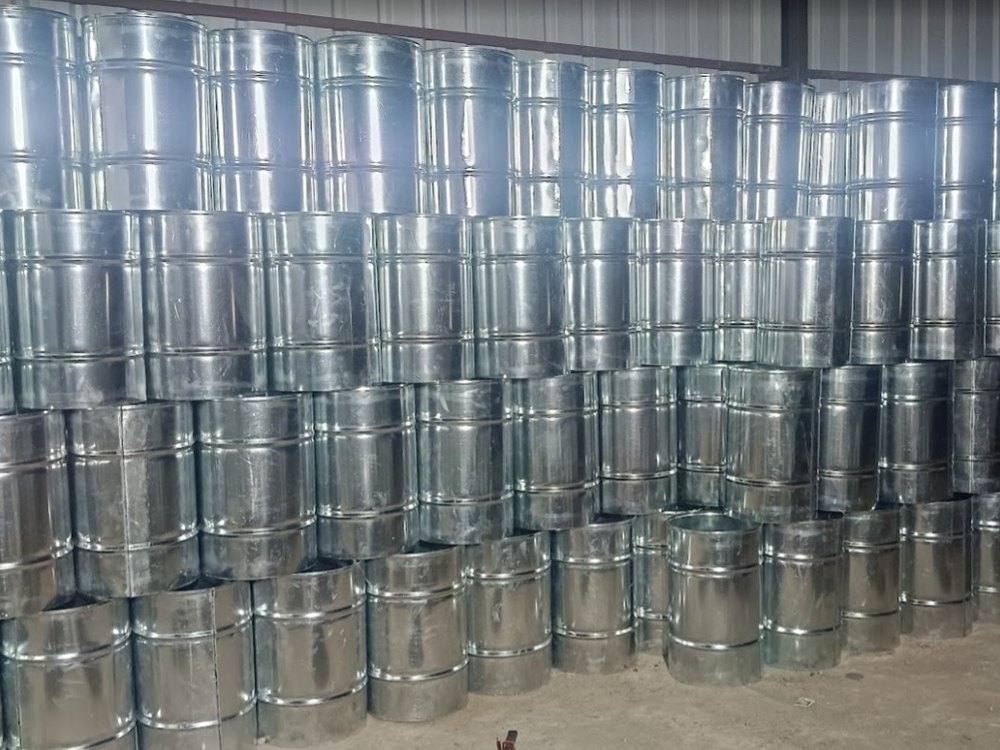 Galvanised sheet metal drums ready for despatch